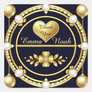 💍 Custom Navy Blue Thank You Wedding Favour Square Sticker