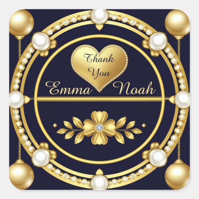 💍 Custom Navy Blue Thank You Wedding Favour Square Sticker (Front)