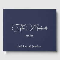 Custom Navy Blue Wedding Guest Book Keepsake Desig