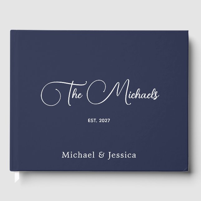 Custom Navy Blue Wedding Guest Book Keepsake Desig (Front)