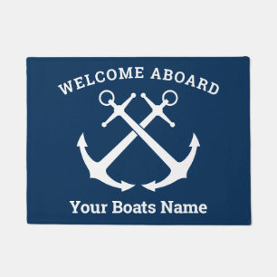Custom Navy Blue & White Crossed Anchors Boat Doormat