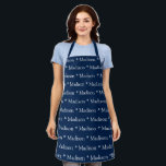 Custom navy blue white name text pattern apron<br><div class="desc">Custom navy blue white name text pattern Apron
you can change the name or text.

Great for cooks,  chefs,  pottery,  ceramics,  crafts,  work,  kitchen,  baking,  bbq,  grill,  and also businesses and stores,  etc</div>