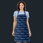 Custom navy blue white name text pattern apron<br><div class="desc">Custom navy blue white name text pattern Apron
you can change the name or text.

Great for cooks,  chefs,  pottery,  ceramics,  crafts,  work,  kitchen,  baking,  bbq,  grill,  and also businesses and stores,  etc</div>