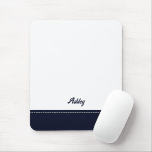 Custom navy blue white personalised preppy stylish mouse pad