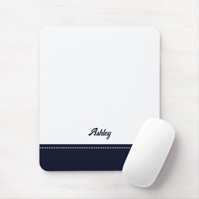 Custom navy blue white personalised preppy stylish mouse pad (With Mouse)