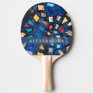 Custom Navy Colourful Stained Glass Look Abstract  Ping Pong Paddle