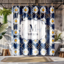 Custom Navy Daisy Gingham Monogram Decor