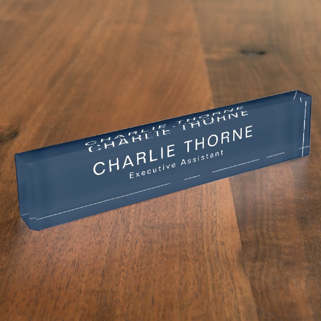 Custom Navy Desk Nameplate with Name and Job Title (Side)