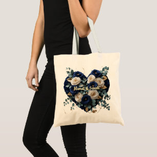 Custom Navy Gold Floral Monogram Budget Tote Bag