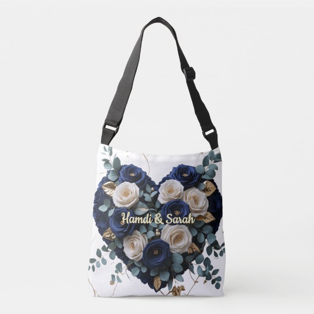 Custom Navy Gold Floral Monogram Crossbody Bag (Front)