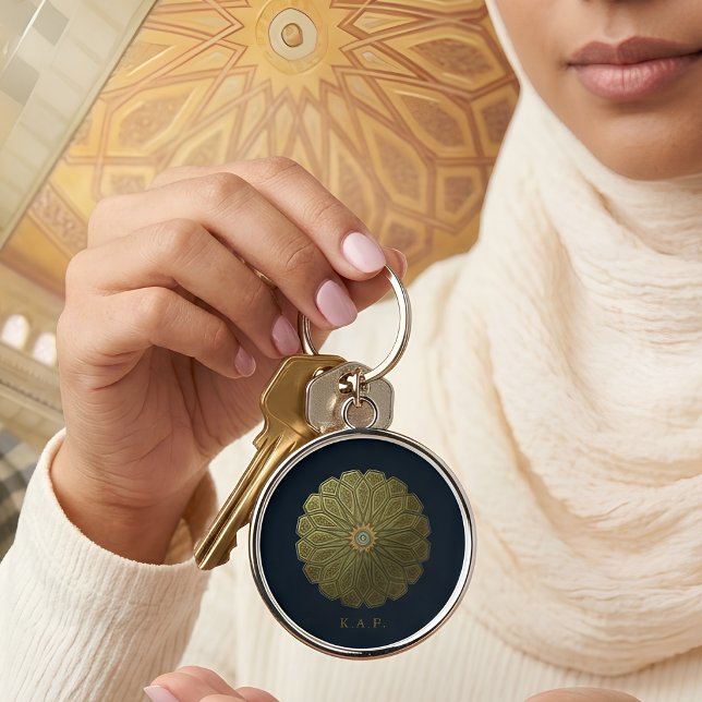 Custom Navy Gold Islamic Geometry  Madinah Rosette Key Ring (Creator Uploaded)