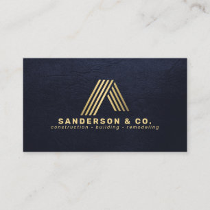 Custom navy gold logo building construction business card