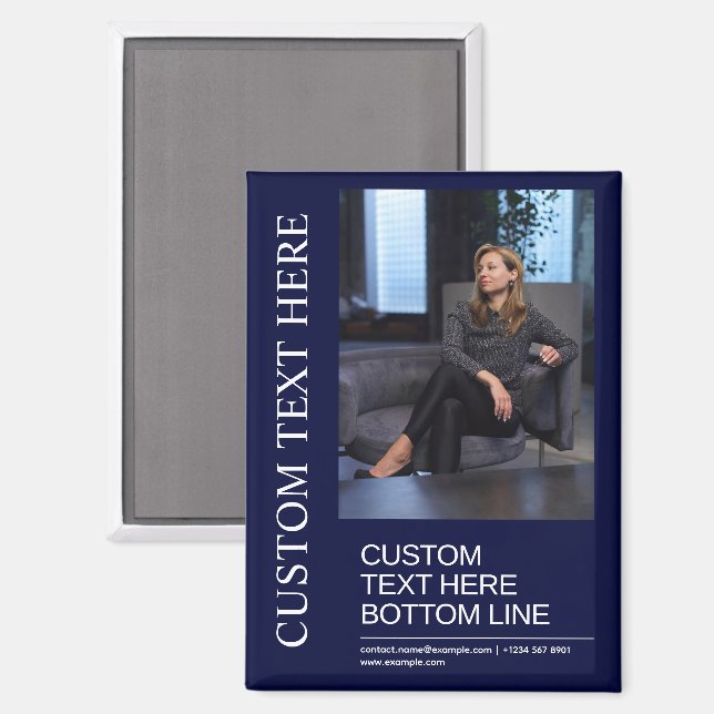 Custom Navy Magnet Stylish Text And Photo Design (Front/Back)