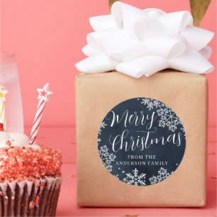 Custom Navy Merry Christmas Snowflake Stickers