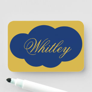 Custom Navy Name Tag on Elegant Metallic Gold De