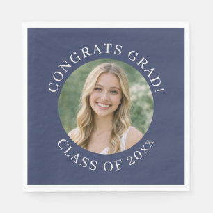 Custom Navy Photo Graduation Congrats Grad Party Napkin