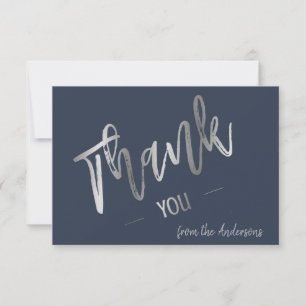 Custom Navy Simple Script Silver Flat Thank You
