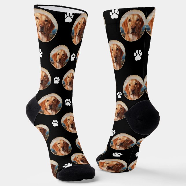 Custom navy socks with cute dog paw print (Angled)