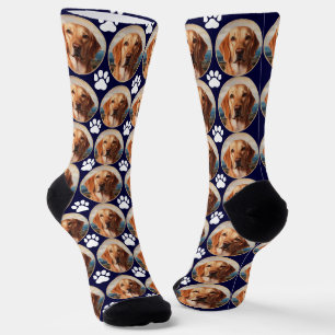 Custom navy socks with cute dog paw print