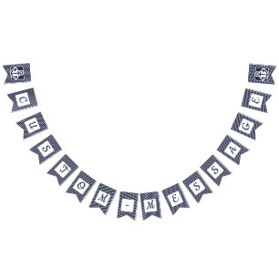 Custom Navy Striped Preppy Anchor Bunting