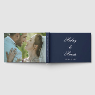 Custom Navy Wedding Guest Book with Photo & Text