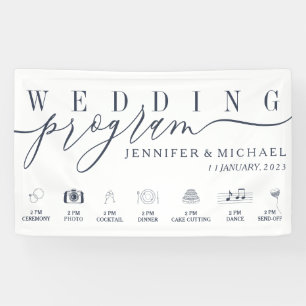 Custom Navy Wedding Party Program Timeline Banner