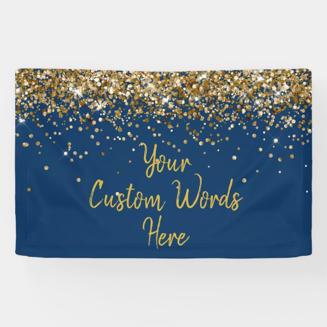 Custom Navy White Gold Birthday Party Photo Booth Banner (Horizontal)