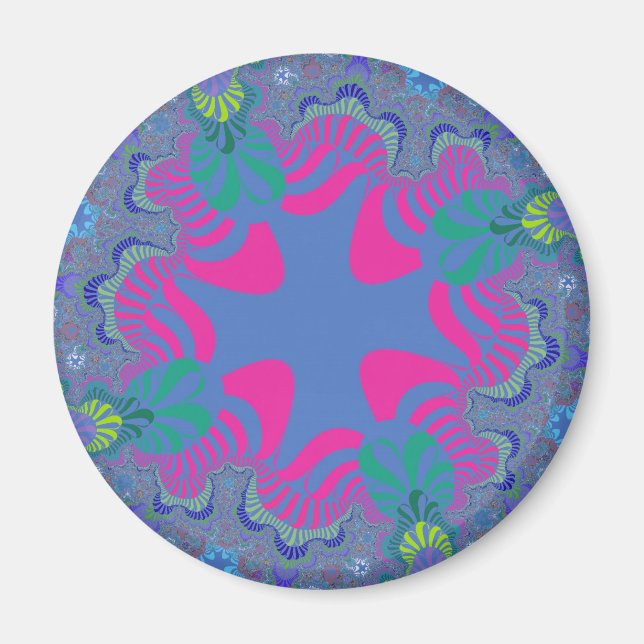 Custom Neon Blue Pink Cross Round Magnet (Front)