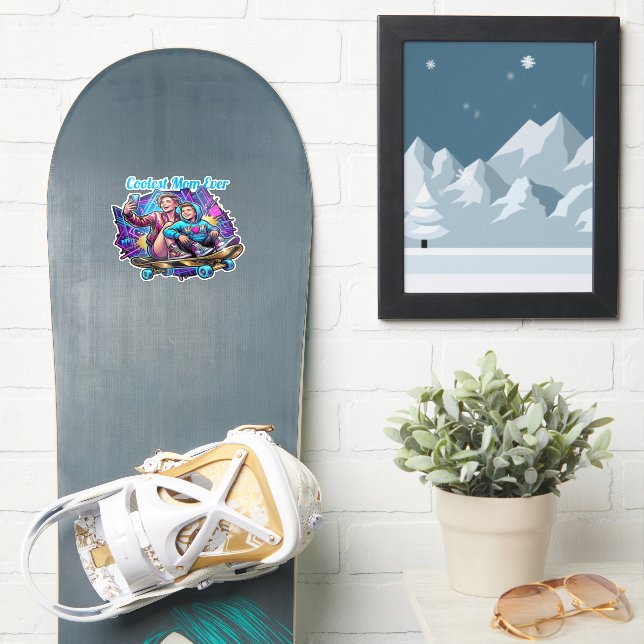 Custom Neon Coolest Mum & Son Synthwave Sticker (Snowboard)