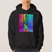 Custom Neon Guitar, Psychedelic Boho Vintage Hoodi