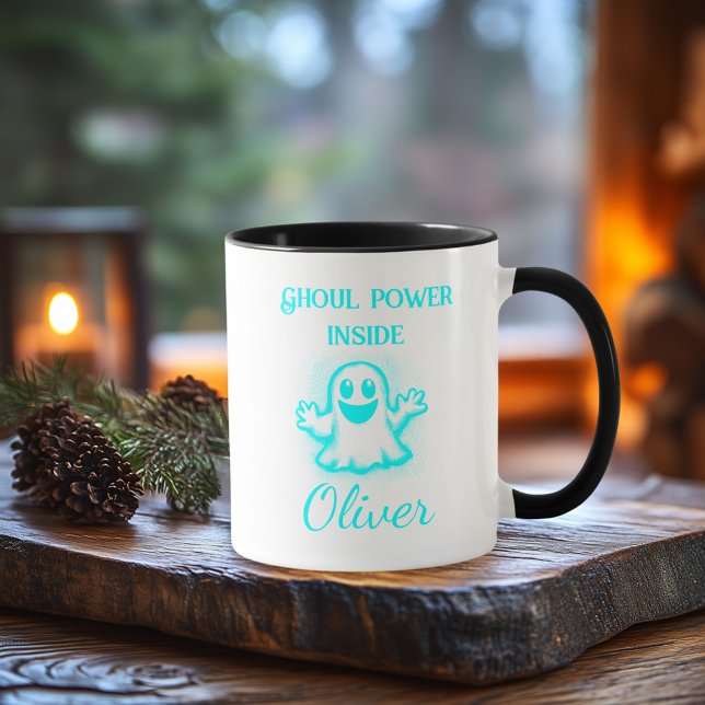 Custom Neon Halloween Mug - Cyan Ghost Design (Creator Uploaded)