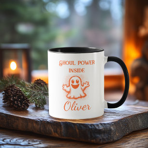 Custom Neon Halloween Mug - Orange Ghost Design