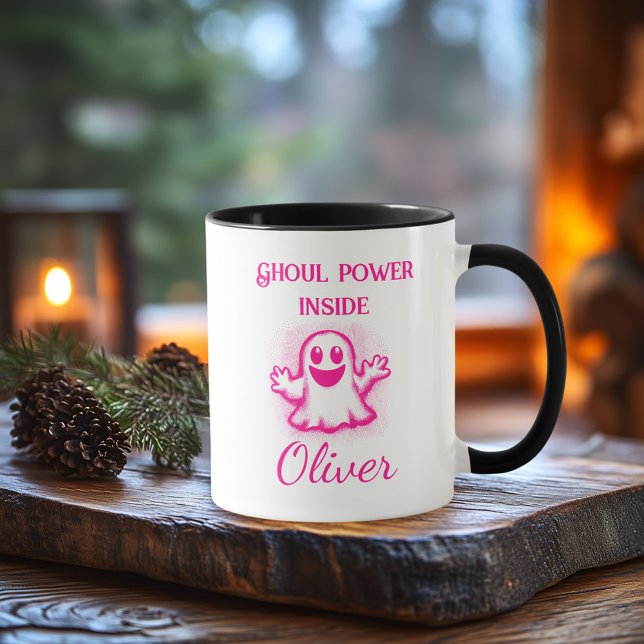 Custom Neon Halloween Mug - Pink Ghost Design (Creator Uploaded)