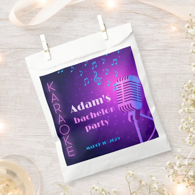 Custom Neon Karaoke Night Bachelor Party  Favour Bags (Clipped)