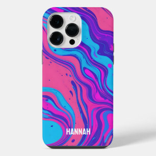 Custom Neon Liquid Paint Flow Magenta Orange Cyan iPhone 14 Pro Max Case