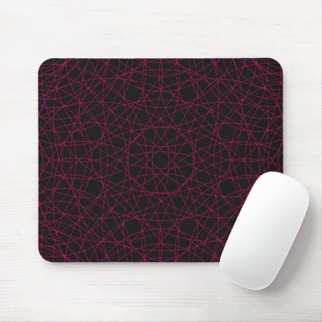 Custom Neon Pink Grid Mousepad (Black Full Print) (With Mouse)