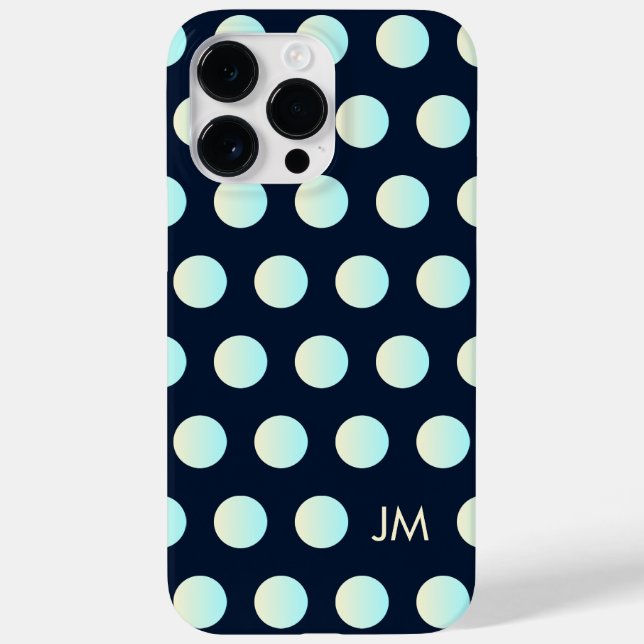 Custom Neon Polka Dot Yellow Cyan Monogram Night Case-Mate iPhone Case (Back)