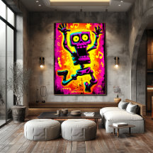 Custom Neon Skeleton Retro Halloween Design