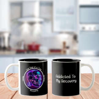 Custom Neon Skull 12-Step Milestone Gift Two-Tone Coffee Mug