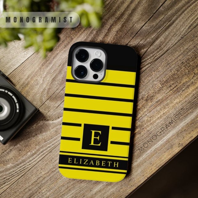 Custom Neon Yellow And Black Colour Stripes  Case-Mate iPhone Case (Black yellow stripes phone case)