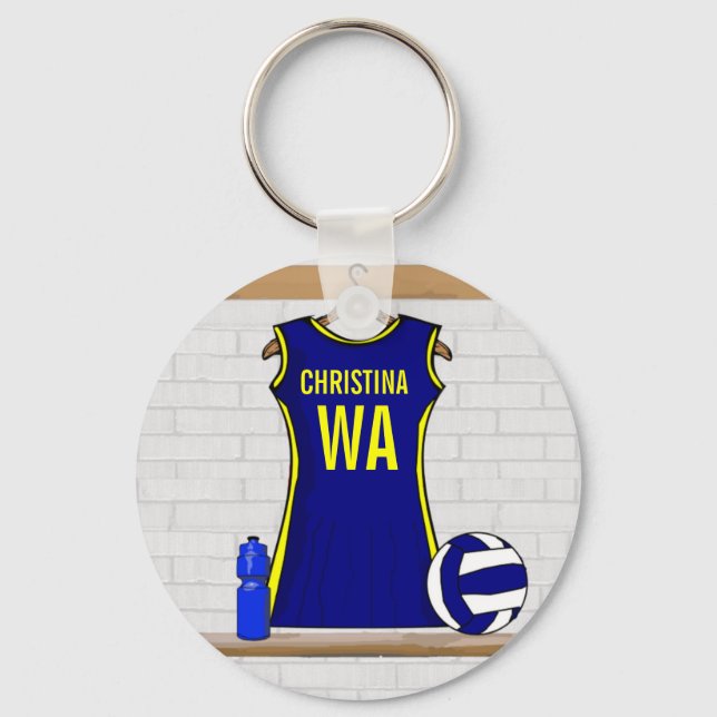 Custom Netball Uniform Navy yellow Key Ring (Front)