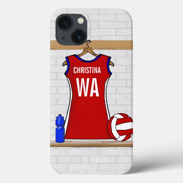 Custom Netball Uniform Red with Blue and White Case-Mate iPhone Case (Back)