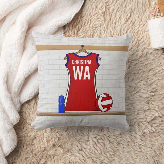 Custom Netball Uniform Red with Blue and White Cushion (Blanket)