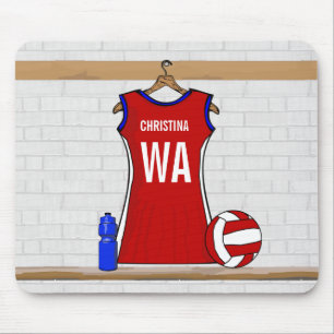 Custom Netball Uniform Red with Blue and White Mouse Pad