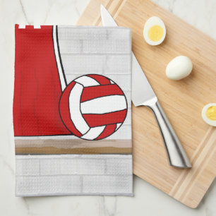 Custom Netball Uniform Red with Blue and White Tea Towel