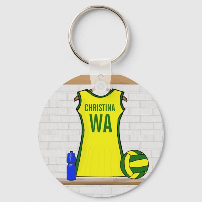 Custom Netball Uniform Yellow and Green Key Ring (Front)