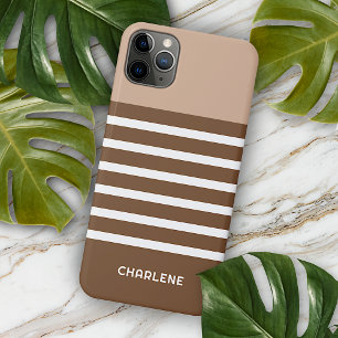 Custom Neutral Earth Tones White Stripes Pattern Case-Mate iPhone Case