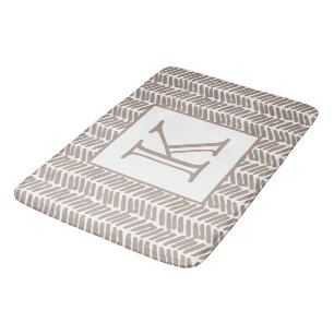 Custom Neutral Earthy Taupe Zigzag Art Stripes  Bath Mat