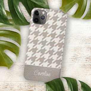 Custom Neutral Ivory Taupe Houndstooth Pattern iPhone 16 Pro Max Case