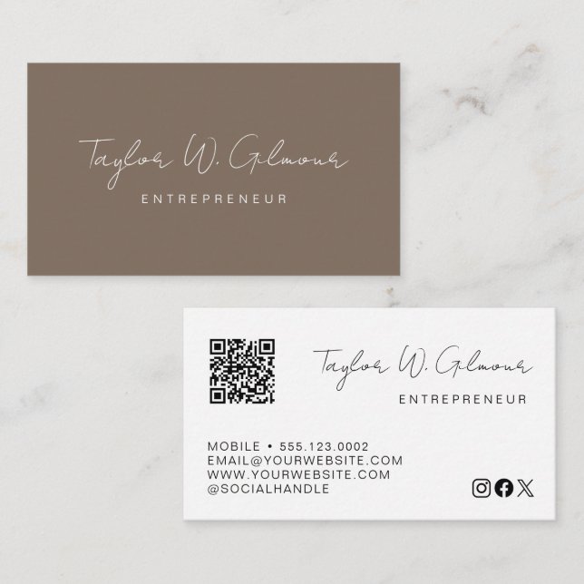 Custom Neutral Script Name Entrepreneur Modern Business Card (Front/Back)